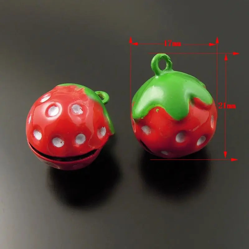 10pcs/pack Jingle Bells Strawberry Crafts Necklace Pendnat Charms Christmas Cherry Phone Pet Decor Baby Gift 35268 21*17*16mm