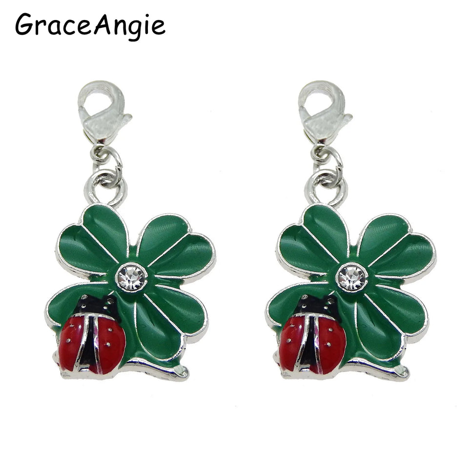 4pcs Enamel Ladybug Leaves Earrings DIY Keychain Earrings Jewelry Making Cute Baby Gift Green Clover With Lobster Clasp