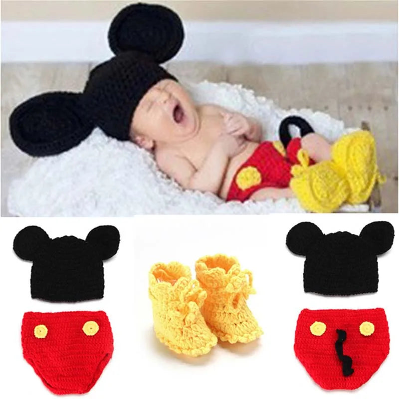 Animal Design Newborn Baby Crochet Photography Props Handmade Knit Mickey Costume Outfit Sleepy Owl Frog Baby Gift SG058