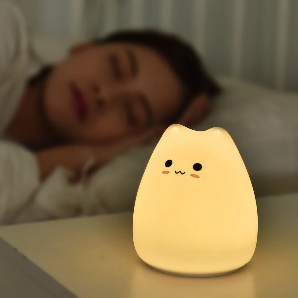 Cute Cat LED Night Light Touch Sensor Colorful Silicone Battery Powered Bedroom Bedside Decoration Lamp for Children Baby Gift