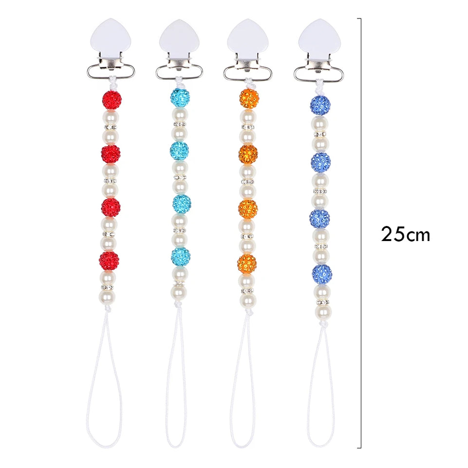 1PC Crystal Baby Pacifier Clip Boy Girl Beaded Pacifier Holder Clip Nipple Teether Dummy Strap Chain Soother Chain For Baby Gift