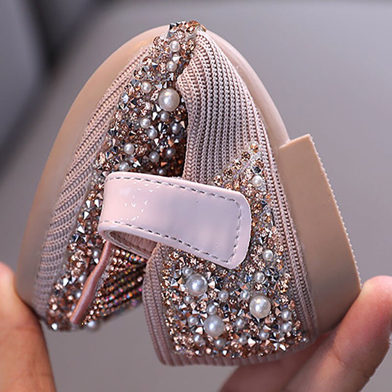 Childrens Leather Shoes Pearl Rhinestones Shining Kids Princess Shoes Baby Girls Shoes For Party and Wedding Spring Summer