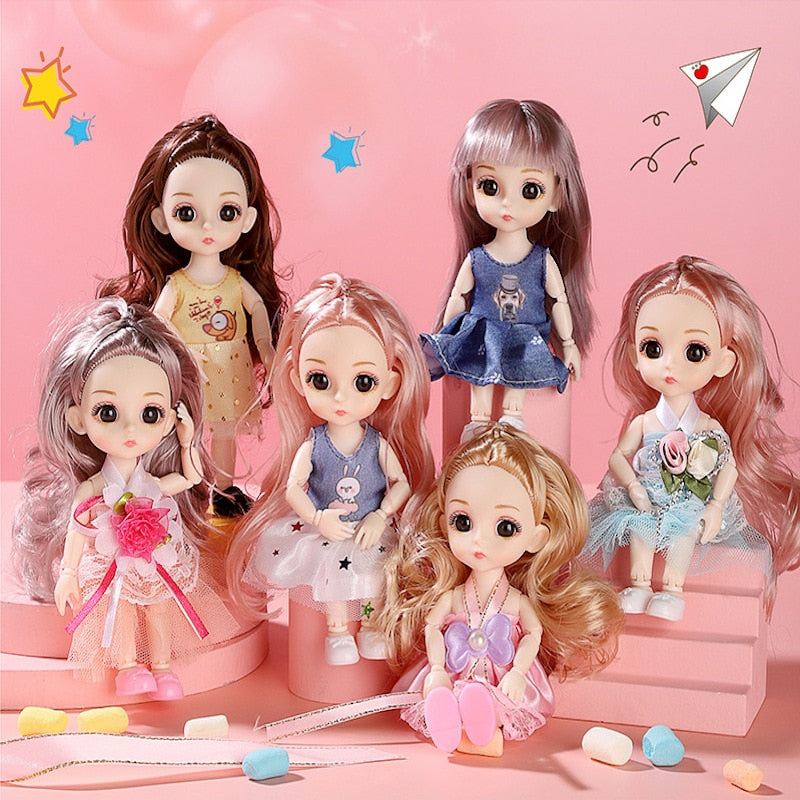 Doll Girl Toy Mini Doll Movable Joint Baby 3d Doll Beautiful Toys for Girls Clothes Dress Up 1/12 Fashion Doll 17cm Girls Gifts