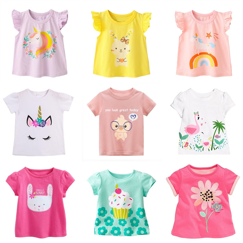 Kids T-shirts Girls Summer Unicorn Clothes Baby T Shirts Children Ruffle Sleeve Clothing Graphic T-shirt Tee